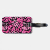 ピンクと黒のガーリーアニマルプリントハート ラゲッジタグ (裏面横)