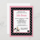 ピンクと黒のガーリー牛のモーベビーシャワー招待状 インビテーションポストカード (正面/裏面)