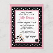 ピンクと黒のガーリー牛のモーベビーシャワー招待状 インビテーションポストカード (正面)