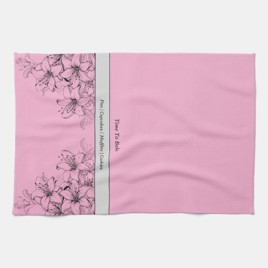 ピンクと黒のキッチンタオルを焼く時間 キッチンタオル (横)