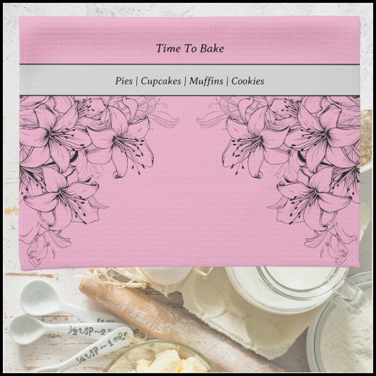 ピンクと黒のキッチンタオルを焼く時間 キッチンタオル