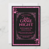 ピンクと黒のクイーンのハートレディースゲームナイト 招待状 (正面)