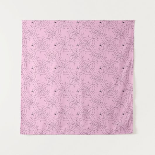 ピンクと黒のクモとクモの巣 タペストリー (正面)