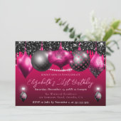 ピンクと黒のクリスマスオーナメント21歳の誕生日 招待状 (スタンド正面)