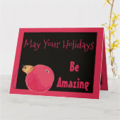 ピンクと黒のクリスマスグリーティングカード カード (黄色い花)