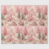 ピンクと黒のクリスマスツリーのギフトラッピング紙 ラッピングペーパー (フラット)