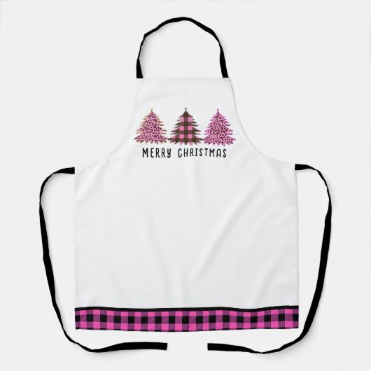 ピンクと黒のクリスマスツリートリオ エプロン (正面)