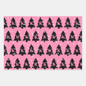ピンクと黒のクリスマスツリー ラッピングペーパーシート (正面)