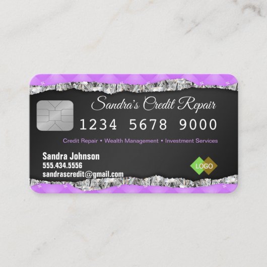 ピンクと黒のクレジットカードのダイヤモンド名刺 名刺 (正面)