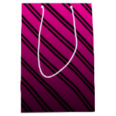 ピンクと黒のグラデーション(黒とストライプ黒) ミディアムペーパーバッグ (正面)