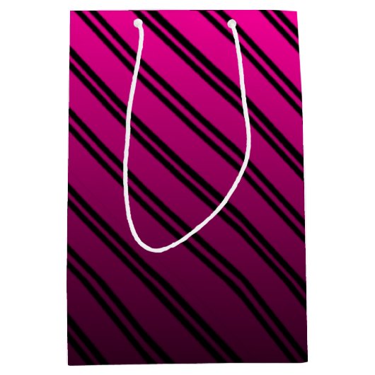 ピンクと黒のグラデーション(黒とストライプ黒) ミディアムペーパーバッグ (正面)
