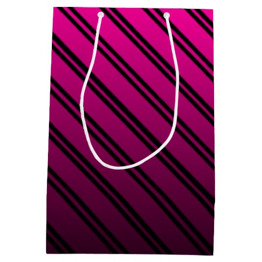 ピンクと黒のグラデーション(黒とストライプ黒) ミディアムペーパーバッグ (裏面)