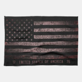 ピンクと黒のグランジヴィンテージアメリカ国旗 キッチンタオル (横)