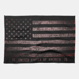 ピンクと黒のグランジヴィンテージアメリカ国旗 キッチンタオル