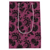 ピンクと黒のゴシックの花のパターンのハロウィーン ミディアムペーパーバッグ (裏面)