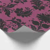 ピンクと黒のゴシックの花のパターンのハロウィーン ラッピングペーパー (角)