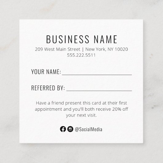 ピンクと黒のサロンは友人の紹介カードを参照 スクエア名刺 (裏面)