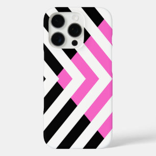 ピンクと黒のシェブロン模様 iPhone 16 PROケース