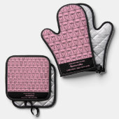 ピンクと黒のシルエットキッチンマジシャン 鍋つかみ&鍋敷きセット (正面/裏面)