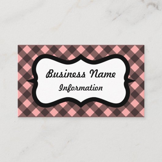 ピンクと黒のジンガムの名刺 予約カード (正面)