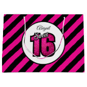 ピンクと黒のスイート16グリッター誕生日大 ラージペーパーバッグ (正面)