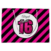 ピンクと黒のスイート16グリッター誕生日大 ラージペーパーバッグ (裏面)