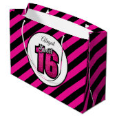 ピンクと黒のスイート16グリッター誕生日大 ラージペーパーバッグ (裏面アングル)