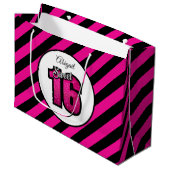 ピンクと黒のスイート16グリッター誕生日大 ラージペーパーバッグ (正面アングル)