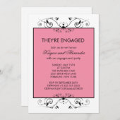 ピンクと黒のスクロール婚約招待状 招待状 (正面/裏面)