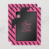 ピンクと黒のストライプは日付カードを保存 セーブザデート (正面/裏面)