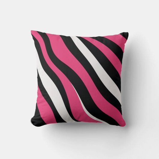 ピンクと黒のゼブラストライプ クッション (正面)