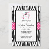 ピンクと黒のゼブラハートモバイルベビーシャワー 招待状 (正面)