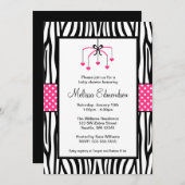 ピンクと黒のゼブラハートモバイルベビーシャワー 招待状 (正面/裏面)