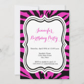 ピンクと黒のゼブラファッションガールハッピーバースデー 招待状 (正面)