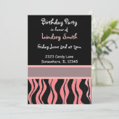 ピンクと黒のゼブラプリント誕生日招待状 招待状 (スタンド正面)