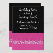 ピンクと黒のゼブラプリント誕生日招待状 招待状 (正面/裏面)