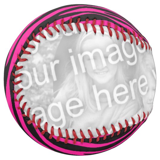 ピンクと黒のゼブラ印刷で自分の写真を追加 ソフトボール (正面左)