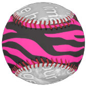 ピンクと黒のゼブラ印刷で自分の写真を追加 ソフトボール (裏面)