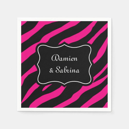 ピンクと黒のゼブラ印刷のナプキン | カスタマイズ スタンダードカクテルナプキン (正面)