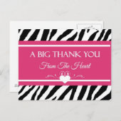 ピンクと黒のゼブラ印刷ハート ポストカード (正面/裏面)