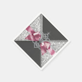 ピンクと黒のダイヤモンドボウ スタンダードカクテルナプキン (角)