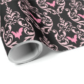 ピンクと黒のダマスクのこうもり ラッピングペーパー (ロールコーナー)