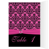 ピンクと黒のダマスクのテーブル番号カード (内側 (左))