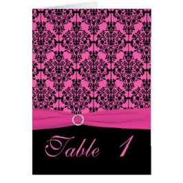 ピンクと黒のダマスクのテーブル番号カード