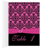 ピンクと黒のダマスクのテーブル番号カード (内側 (右))