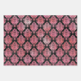 ピンクと黒のダマスクのパターン ラッピングペーパーシート