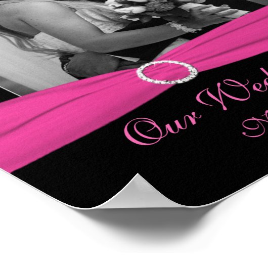 ピンクと黒のダマスクのフォトフレームの挿入 ポスター (角)