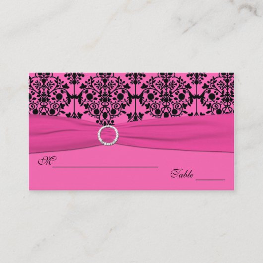 ピンクと黒のダマスクのプレイスカード プレイスカード (正面)