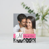 ピンクと黒のダマスクの写真日付はがきを保存 案内ポストカード (スタンド正面)