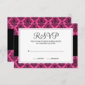 ピンクと黒のダマスクの応答カード 出欠カード (正面/裏面)